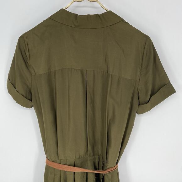 Wyeth by Todd Magil Green Silk Pleated Short Sleeve Dress Women's Size M - Picture 6 of 9